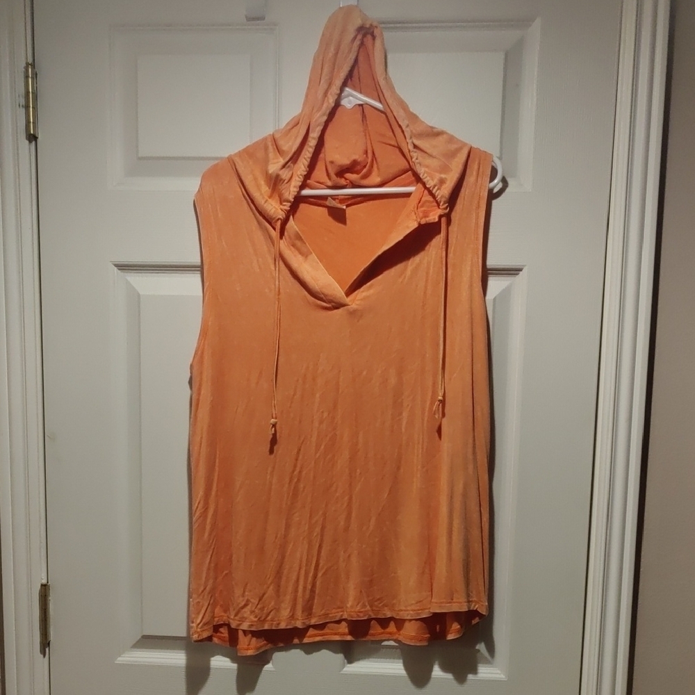 Orange Sleeveless Mineral Wash Hoodie By Sew In Love